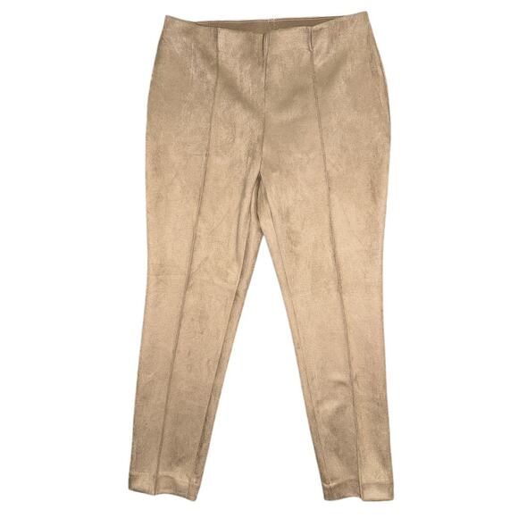 NWT Anne Klein Faux-Suede Pull-On Stretch Light Coffee (Tan) Ankle Pants Large - Picture 1 of 8